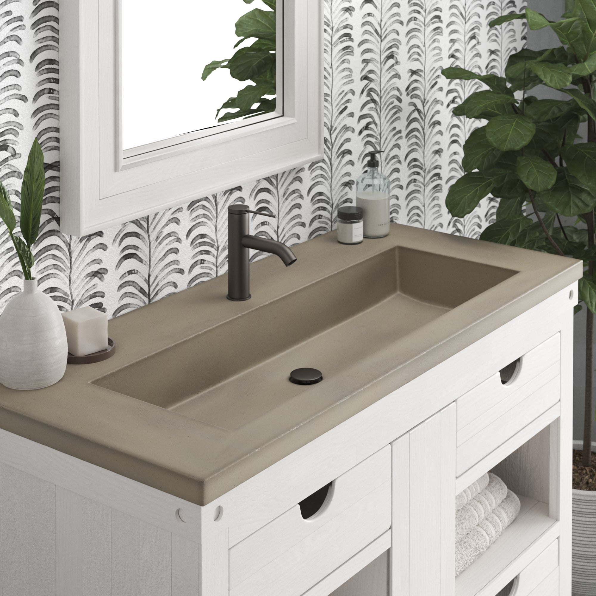 Native Trails 48" Capistrano ADA Vanity Top with Integral Trough Sink in Earh, Single Faucet Cutout, NSVT48-E1