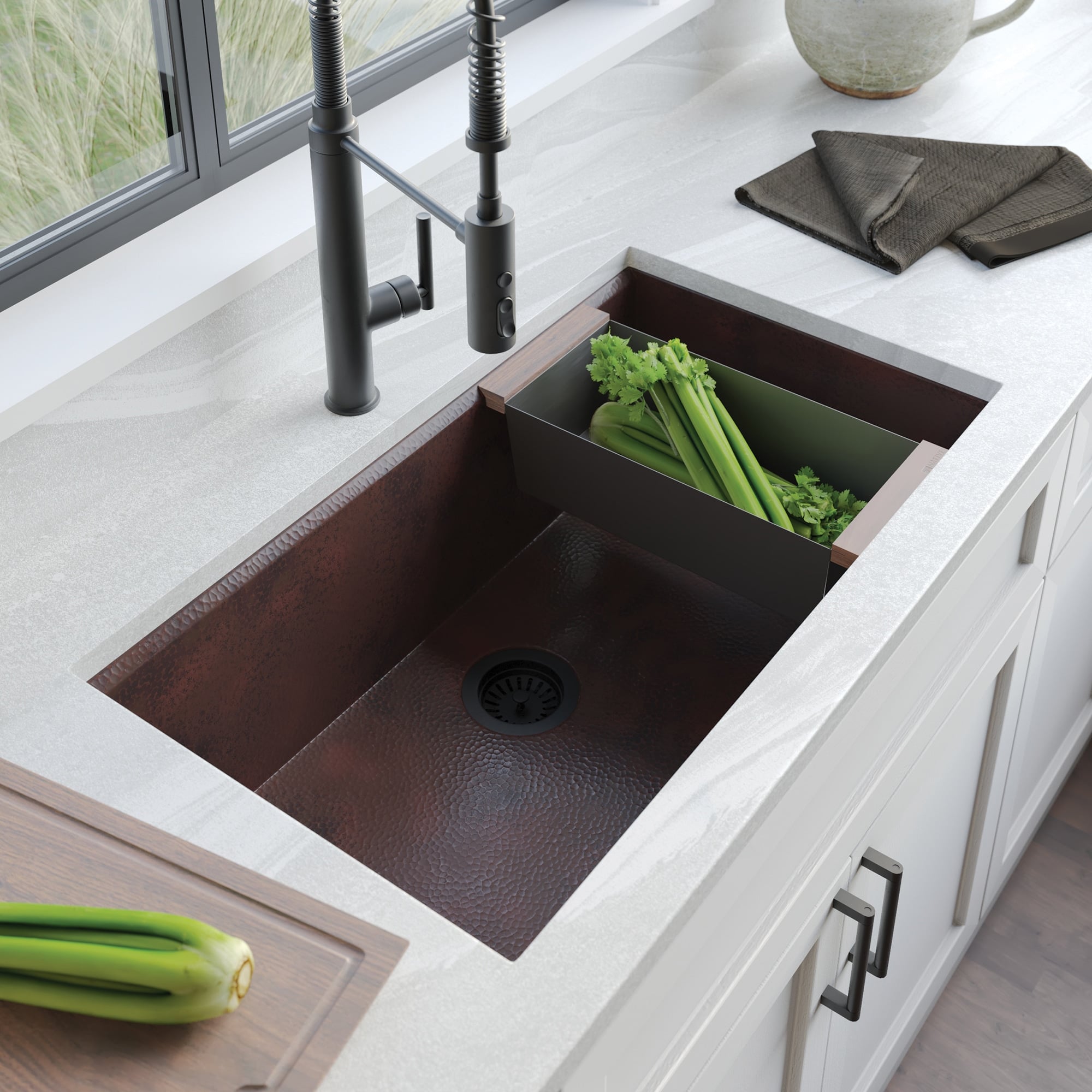 Native Trails Cocina Concierge 33" Undermount Copper Workstation Kitchen Sink, Antique Copper, CPKG272