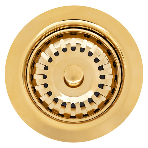 Premier Copper Products 3.5" Kitchen, Prep, Bar Basket Strainer Drain - Polished Brass, Brass/PVC, D-132PB