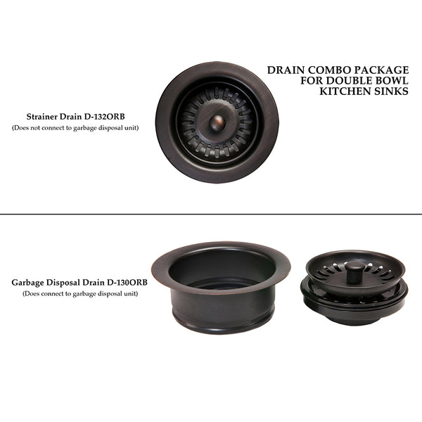 Main Image of Premier Copper Products Drain Combination Package for Double Bowl Kitchen Sinks - Oil Rubbed Bronze, DC-1ORB