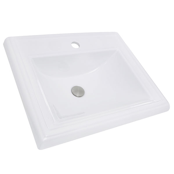 Nantucket Sinks Great Point 23" x 18.25" Rectangular Drop In/Topmount Ceramic - Vitreous China ADA Bathroom Sink with Accessories, White, DI-2418-R1