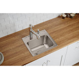 Elkay Lustertone Classic 17" Drop In/Topmount Stainless Steel Kitchen Sink, Lustrous Satin, No Faucet Hole, DLR1716100