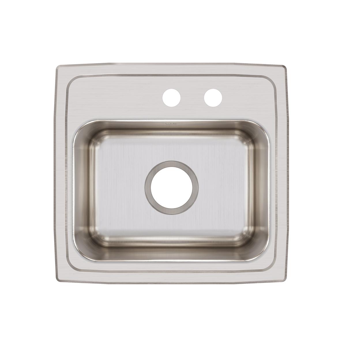 Elkay Lustertone Classic 17" Drop In/Topmount Stainless Steel Kitchen Sink, Lustrous Satin, MR2 Faucet Holes, DLR171610MR2