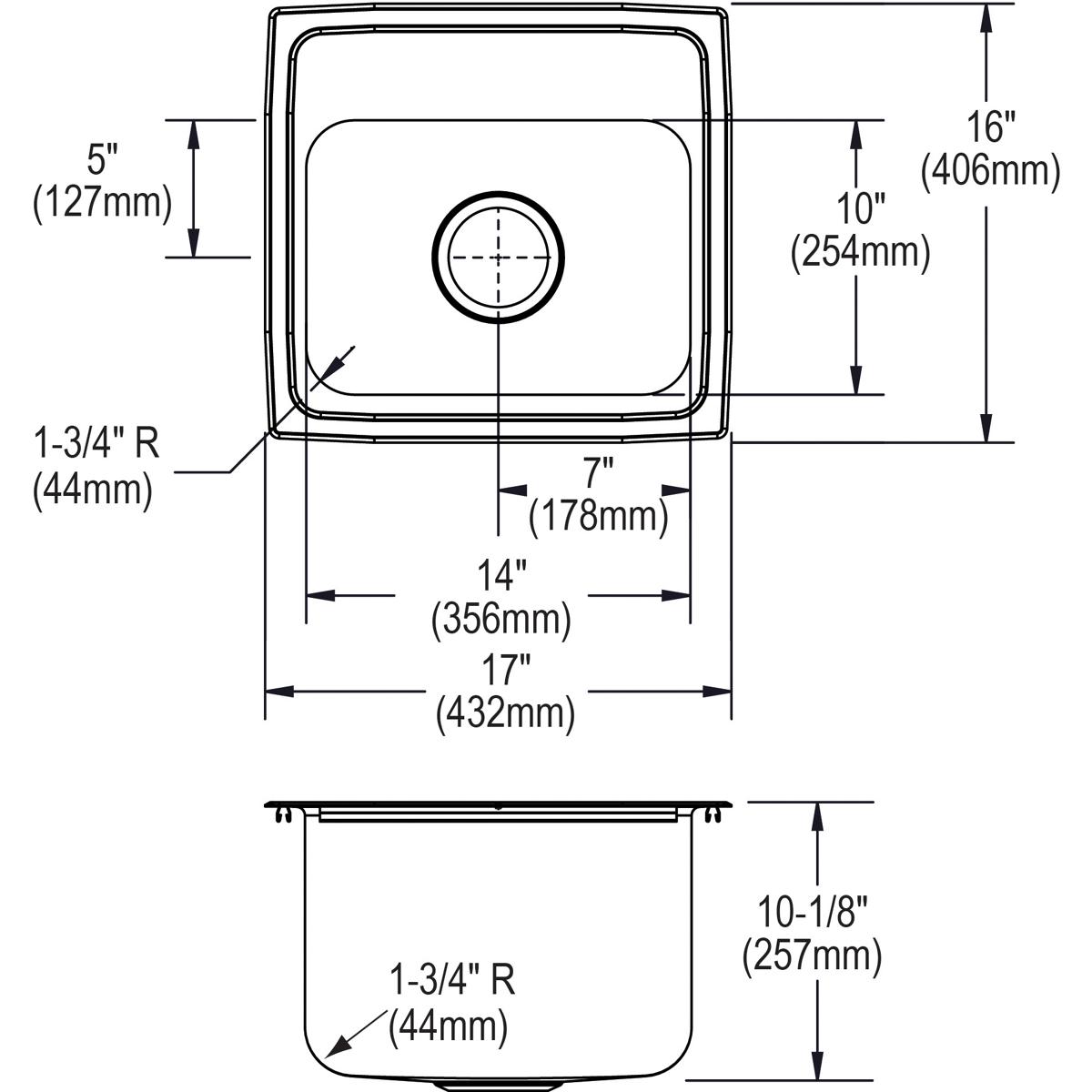 Elkay Lustertone Classic 17" Drop In/Topmount Stainless Steel Kitchen Sink, 1 Faucet Hole, DLRQ1716101