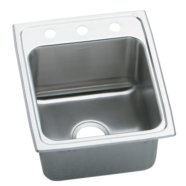 Elkay Lustertone Classic 17" Drop In/Topmount Stainless Steel Kitchen Sink, Lustrous Satin, 3 Faucet Holes, DLRQ1722103