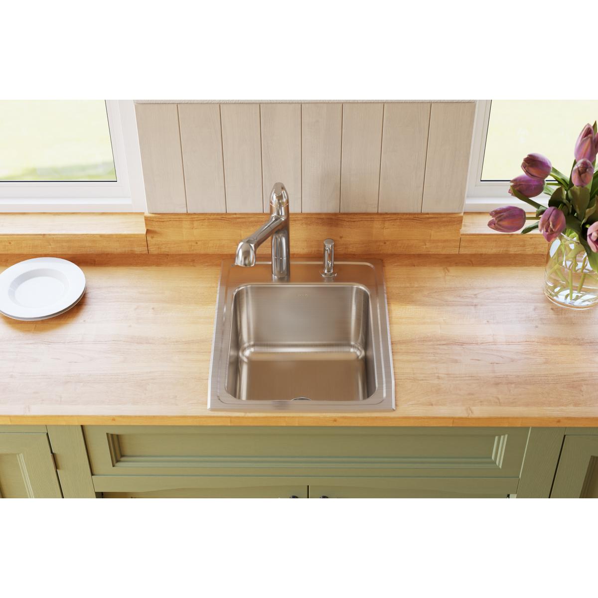 Elkay Lustertone Classic 17" Drop In/Topmount Stainless Steel Kitchen Sink, Lustrous Satin, No Faucet Hole, DLR172210PD0