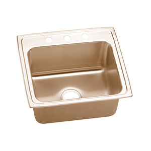 Alternate Image for Elkay 22" Drop In/Topmount CuVerro Antimicrobial Copper Kitchen Sink, Lustrous Satin, 3 Faucet Holes, DLR2219103-CU