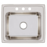 Elkay Lustertone Classic 22" Drop In/Topmount Stainless Steel Kitchen Sink, Lustrous Satin, 3 Faucet Holes, DLRQ2219103