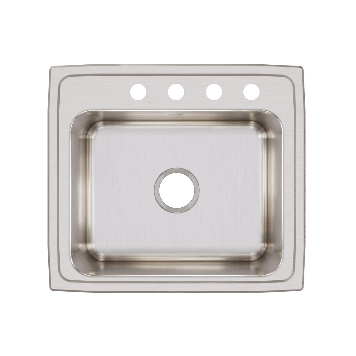Elkay Lustertone Classic 22" Drop In/Topmount Stainless Steel Kitchen Sink, Lustrous Satin, 4 Faucet Holes, DLRQ2219104