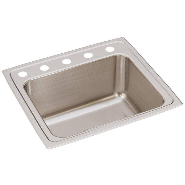 Elkay Lustertone Classic 22" Drop In/Topmount Stainless Steel Kitchen Sink, Lustrous Satin, 5 Faucet Holes, DLR2219105