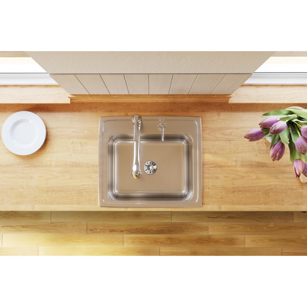 Elkay Lustertone Classic 22" Drop In/Topmount Stainless Steel Kitchen Sink, Lustrous Satin, No Faucet Hole, DLR221910PD0