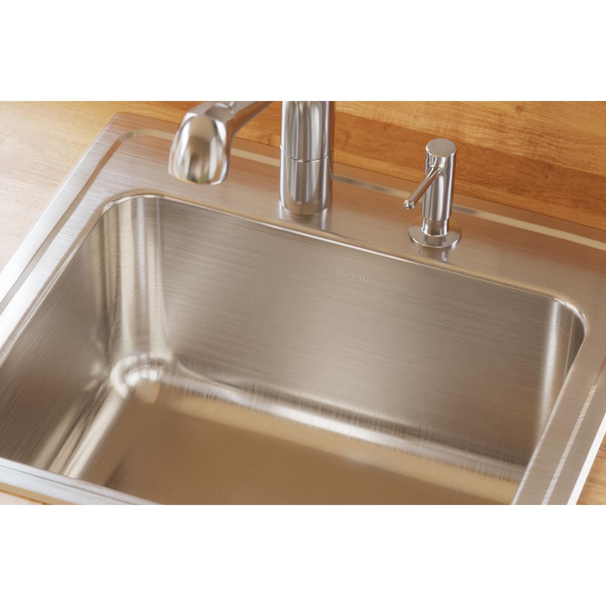 Elkay Lustertone Classic 22" Drop In/Topmount Stainless Steel Kitchen Sink, Lustrous Satin, No Faucet Hole, DLR221910PD0