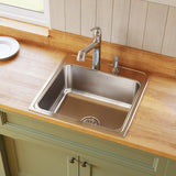Elkay Lustertone Classic 22" Drop In/Topmount Stainless Steel Kitchen Sink, Lustrous Satin, 1 Faucet Hole, DLR2222101