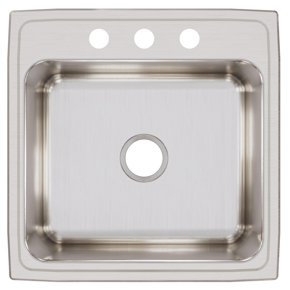 Elkay Lustertone Classic 22" Drop In/Topmount Stainless Steel Kitchen Sink, Lustrous Satin, 3 Faucet Holes, DLRQ2222103