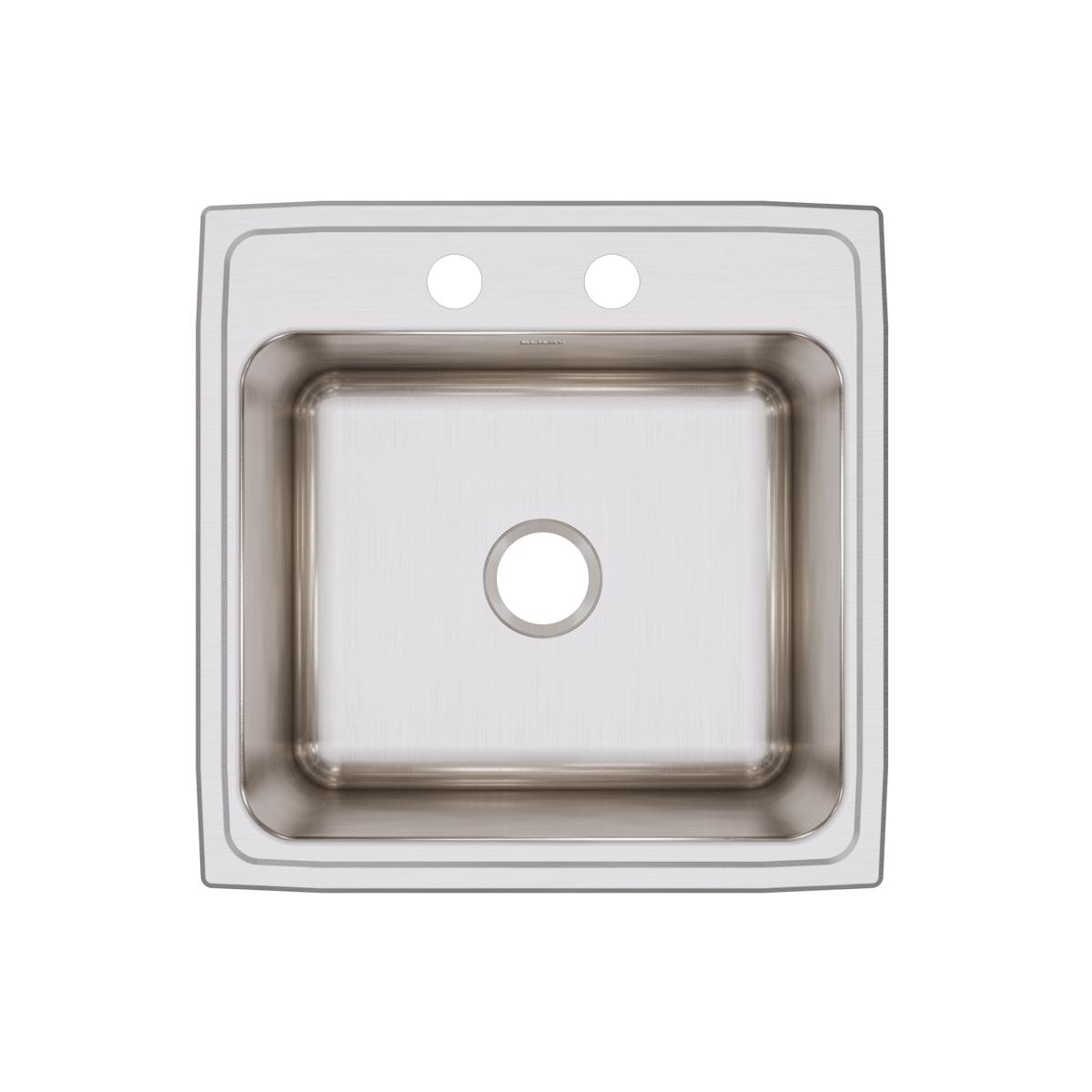 Elkay Lustertone Classic 22" Drop In/Topmount Stainless Steel Kitchen Sink, Lustrous Satin, 2 Faucet Holes, DLRQ2222122