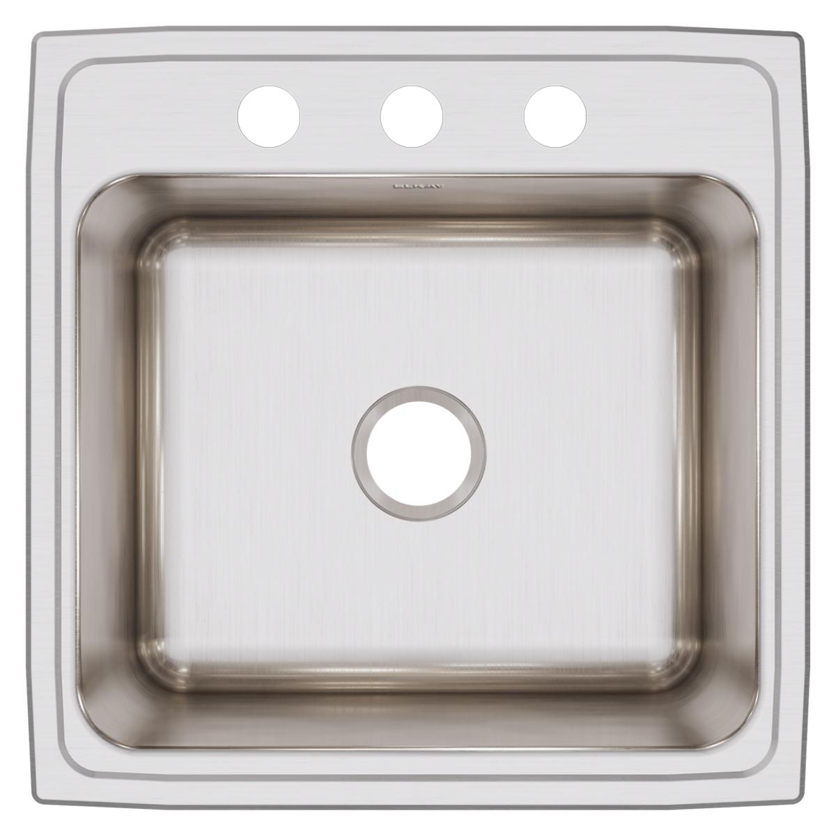 Elkay Lustertone Classic 22" Drop In/Topmount Stainless Steel Kitchen Sink, Lustrous Satin, 3 Faucet Holes, DLRQ2222123