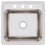 Elkay Lustertone Classic 22" Drop In/Topmount Stainless Steel Kitchen Sink, Lustrous Satin, 3 Faucet Holes, DLRQ2222123