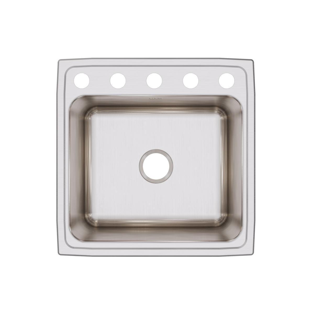 Elkay Lustertone Classic 22" Drop In/Topmount Stainless Steel Kitchen Sink, Lustrous Satin, 5 Faucet Holes, DLRQ2222125