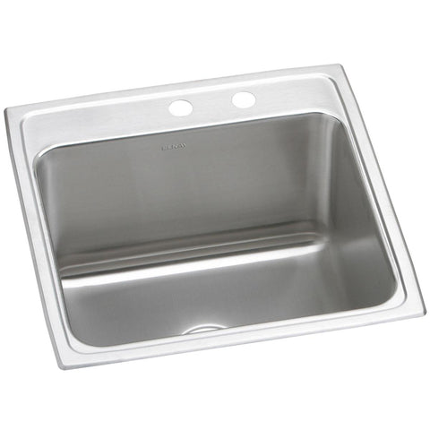 Elkay Lustertone Classic 22" Drop In/Topmount Stainless Steel Kitchen Sink, Lustrous Satin, MR2 Faucet Holes, DLR222212MR2