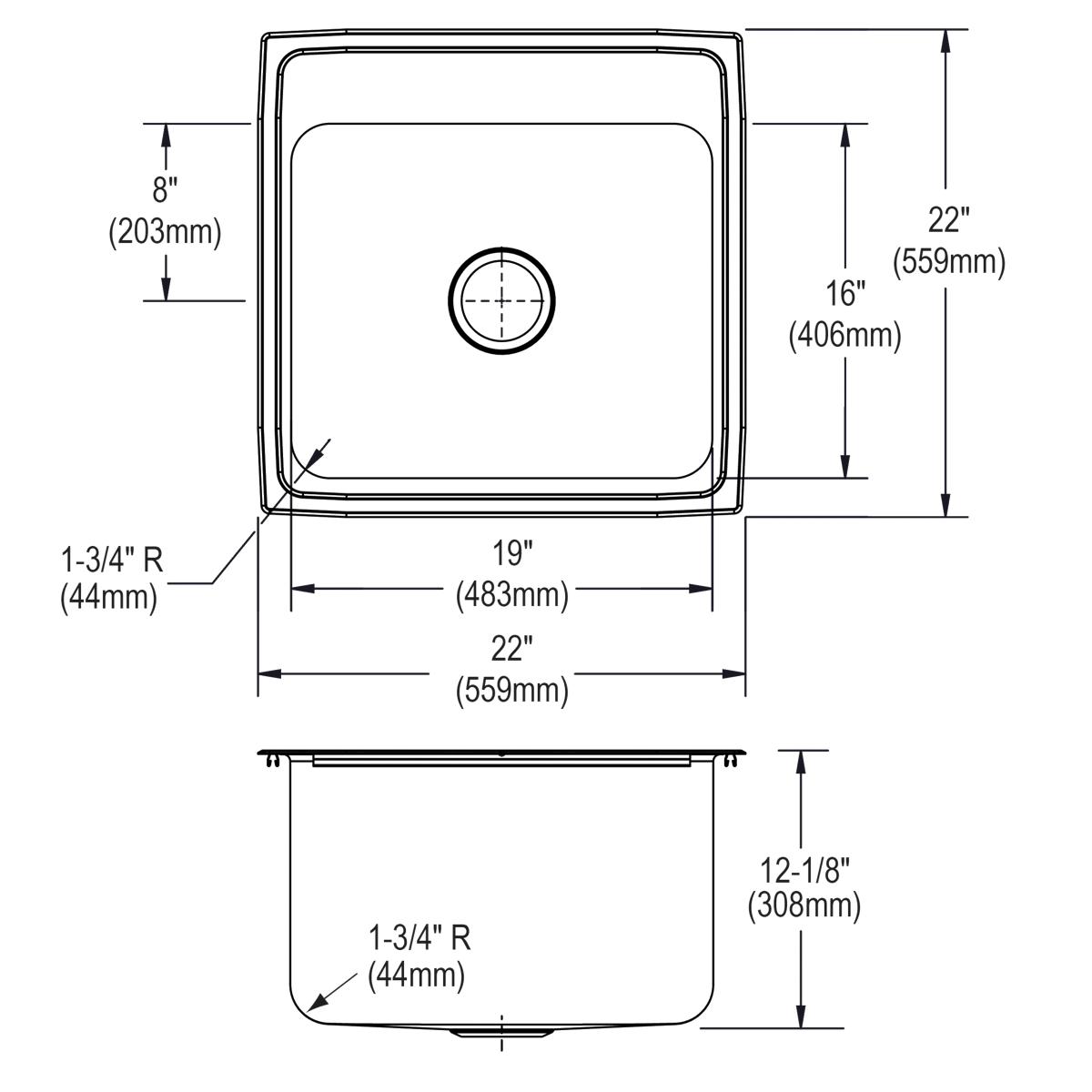 Elkay Lustertone Classic 22" Drop In/Topmount Stainless Steel Kitchen Sink, Lustrous Satin, 3 Faucet Holes, DLRQ2222123
