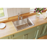 Elkay Lustertone Classic 25" Drop In/Topmount Stainless Steel Kitchen Sink, Lustrous Satin, No Faucet Hole, DLR2521100