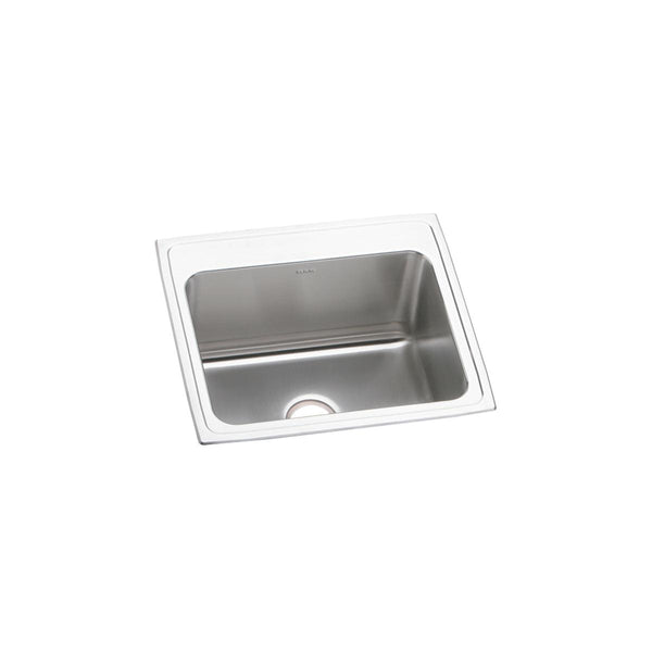 Elkay Lustertone Classic 25" Drop In/Topmount Stainless Steel Kitchen Sink, Lustrous Satin, No Faucet Hole, DLR2521100