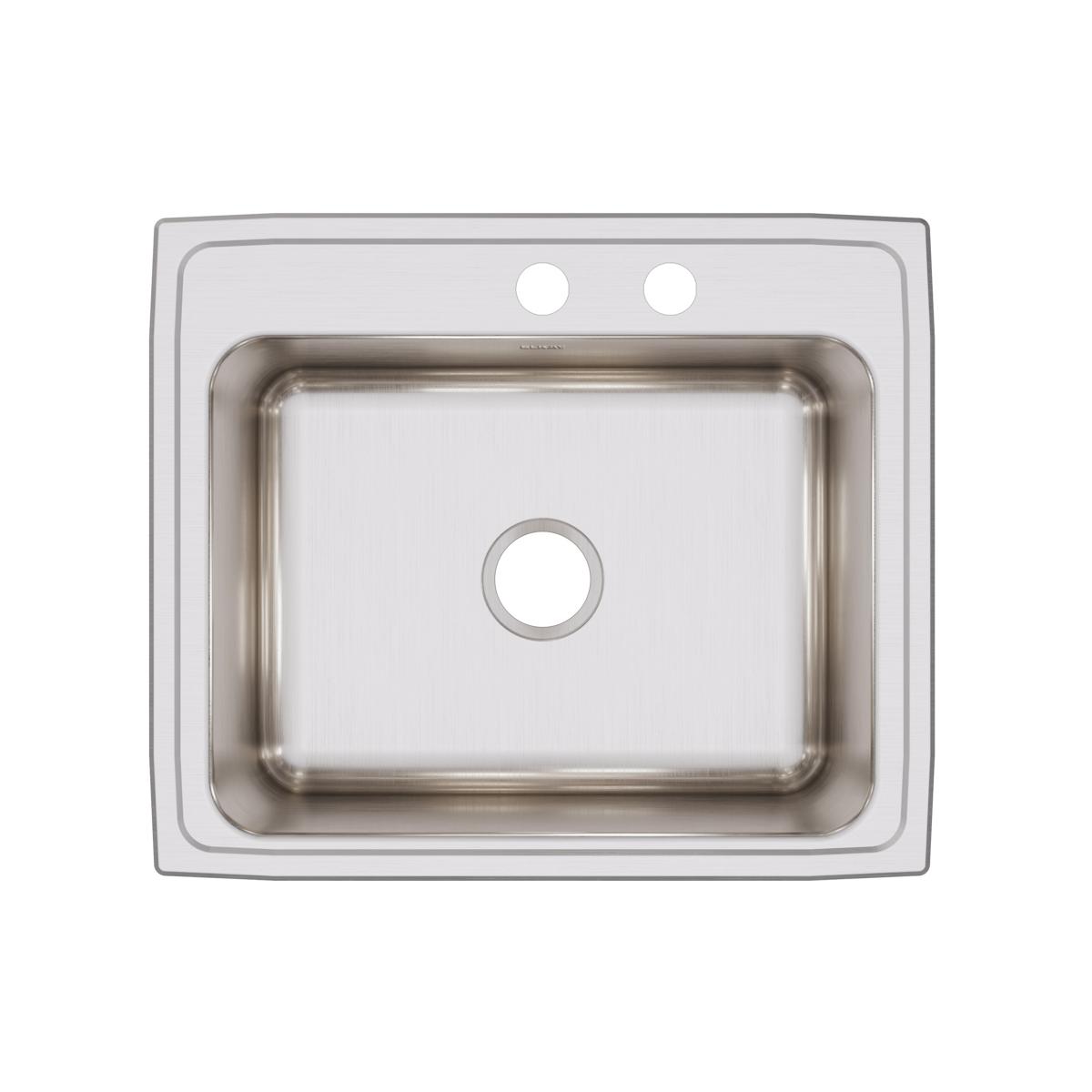 Elkay Lustertone Classic 25" Drop In/Topmount Stainless Steel Kitchen Sink, Lustrous Satin, MR2 Faucet Holes, DLR252110MR2