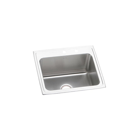 Elkay Lustertone Classic 25" Drop In/Topmount Stainless Steel Kitchen Sink, Lustrous Satin, MR2 Faucet Holes, DLR252110MR2