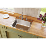 Elkay Lustertone Classic 25" Drop In/Topmount Stainless Steel Kitchen Sink, Lustrous Satin, No Faucet Hole, DLR2522100