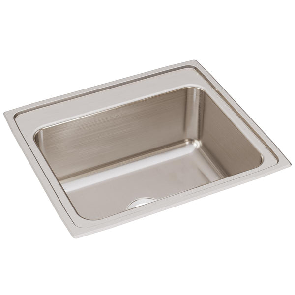 Elkay Lustertone Classic 25" Drop In/Topmount Stainless Steel Kitchen Sink, Lustrous Satin, No Faucet Hole, DLR2522100