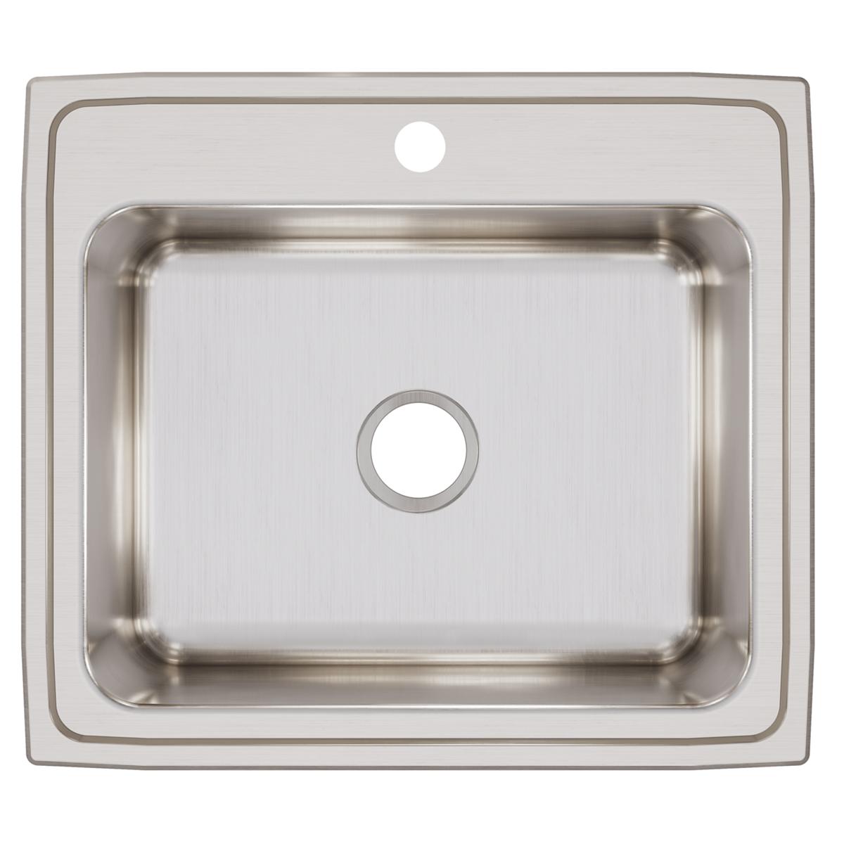Elkay Lustertone Classic 25" Drop In/Topmount Stainless Steel Kitchen Sink, 1 Faucet Hole, DLRQ2522101