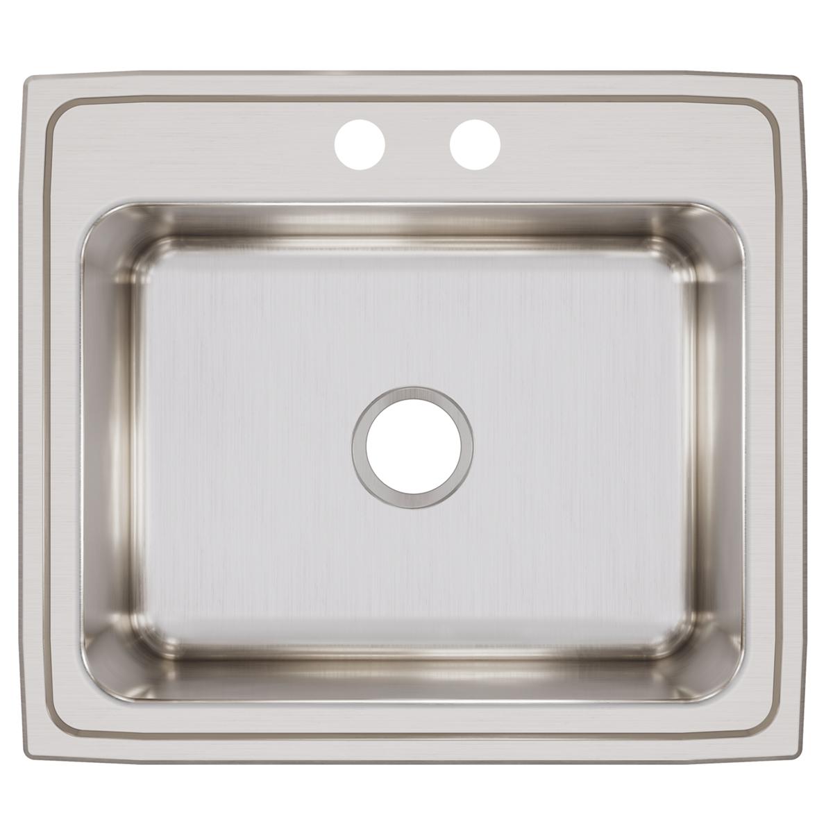 Elkay Lustertone Classic 25" Drop In/Topmount Stainless Steel Kitchen Sink, 2 Faucet Holes, DLRQ2522102