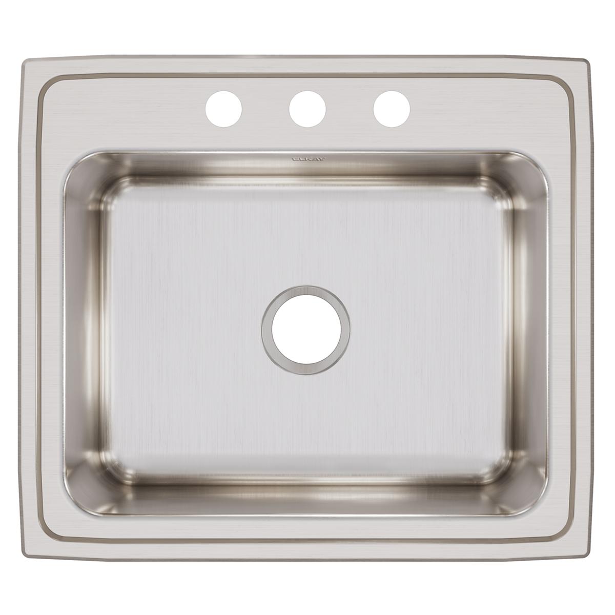 Elkay Lustertone Classic 25" Drop In/Topmount Stainless Steel Kitchen Sink, 3 Faucet Holes, DLRQ2522103