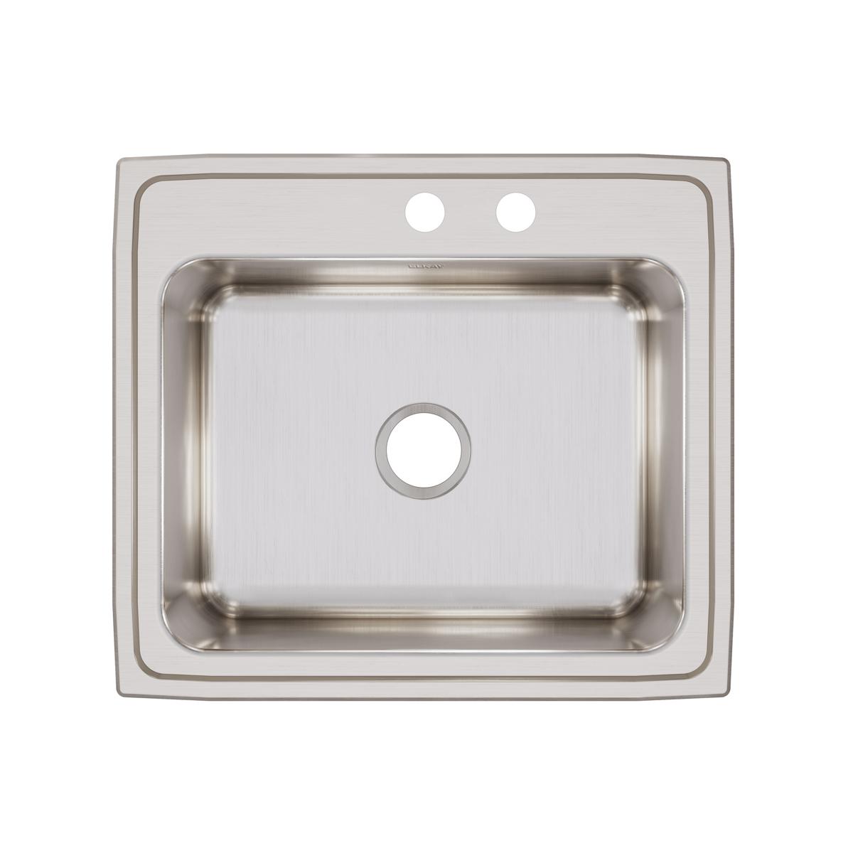 Elkay Lustertone Classic 25" Drop In/Topmount Stainless Steel Kitchen Sink, Lustrous Satin, MR2 Faucet Holes, DLR252210MR2