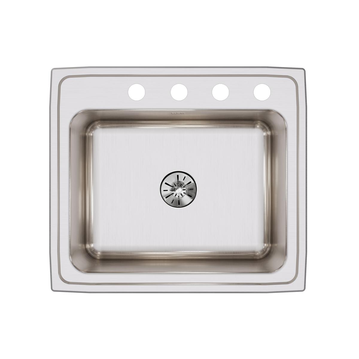 Elkay Lustertone Classic 25" Drop In/Topmount Stainless Steel Kitchen Sink, Lustrous Satin, 4 Faucet Holes, DLR252210PD4