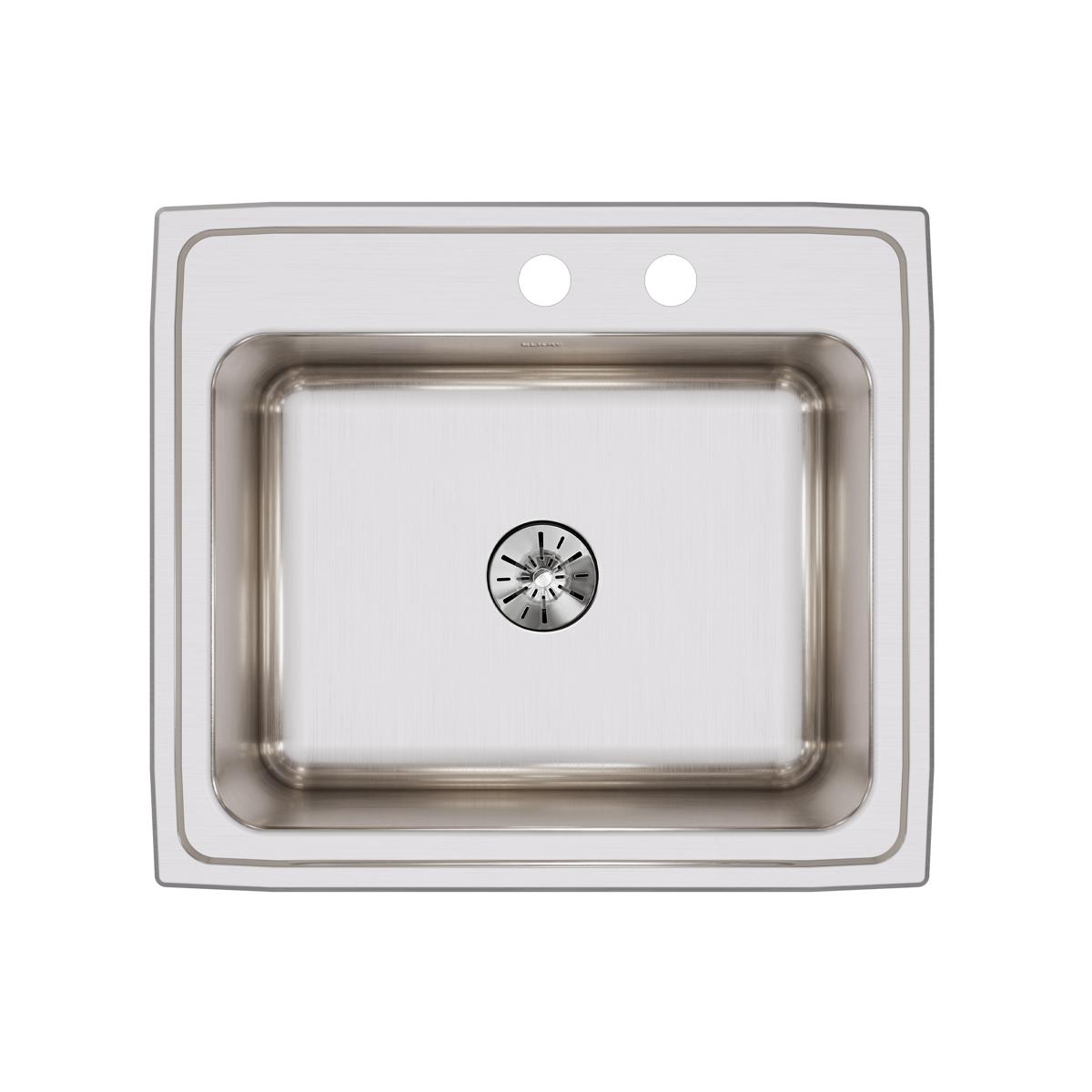 Elkay Lustertone Classic 25" Drop In/Topmount Stainless Steel Kitchen Sink, Lustrous Satin, MR2 Faucet Holes, DLR252210PDMR2