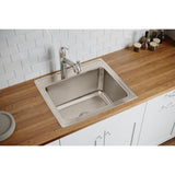 Elkay Lustertone Classic 25" Drop In/Topmount Stainless Steel Kitchen Sink, Lustrous Satin, No Faucet Hole, DLR2522120