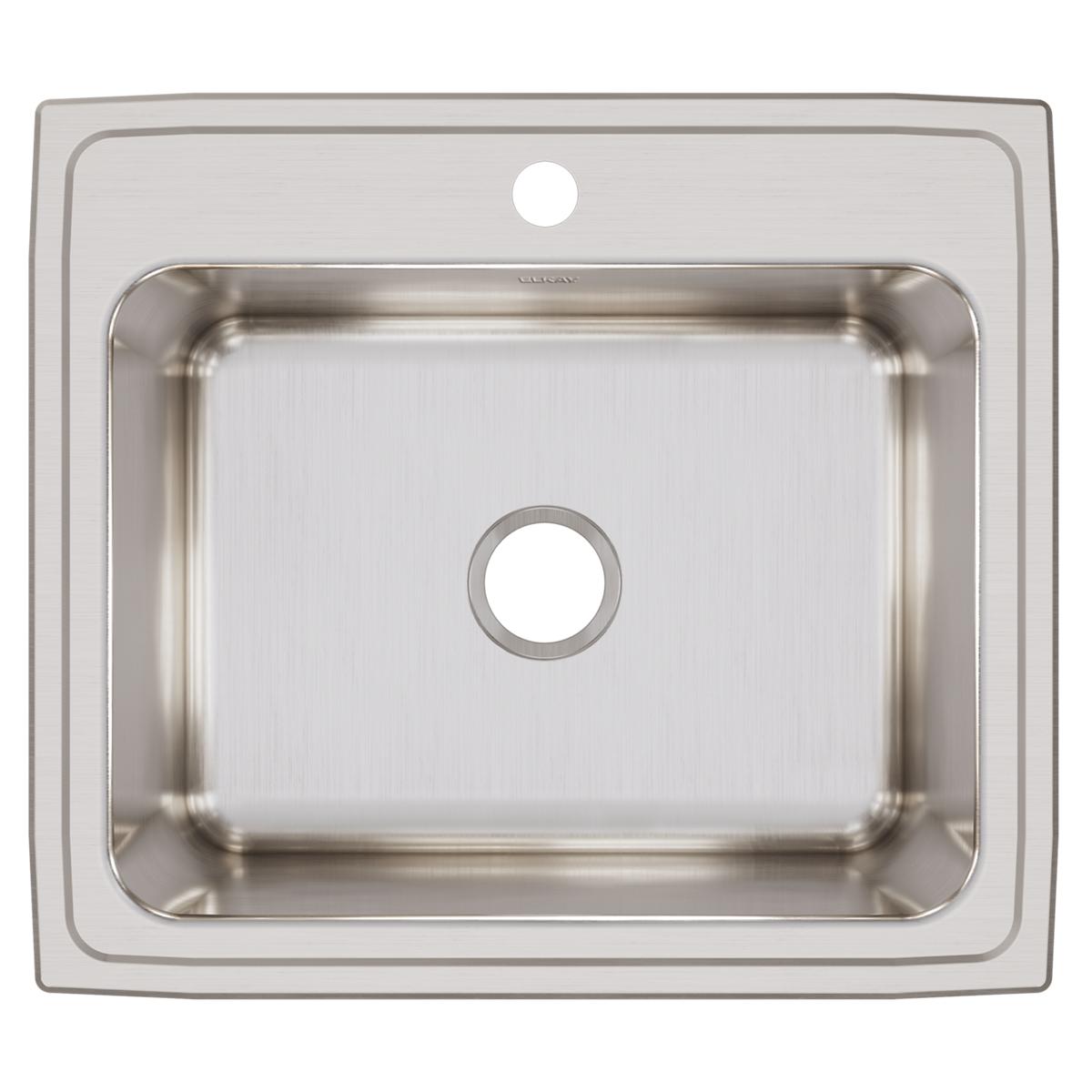 Elkay Lustertone Classic 25" Drop In/Topmount Stainless Steel Kitchen Sink, 1 Faucet Hole, DLRQ2522121
