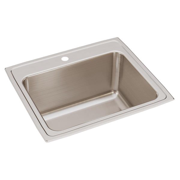 Elkay Lustertone Classic 25" Drop In/Topmount Stainless Steel Kitchen Sink, 1 Faucet Hole, DLRQ2522121