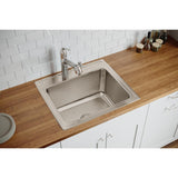 Elkay Lustertone Classic 25" Drop In/Topmount Stainless Steel Kitchen Sink, Lustrous Satin, 2 Faucet Holes, DLR2522122