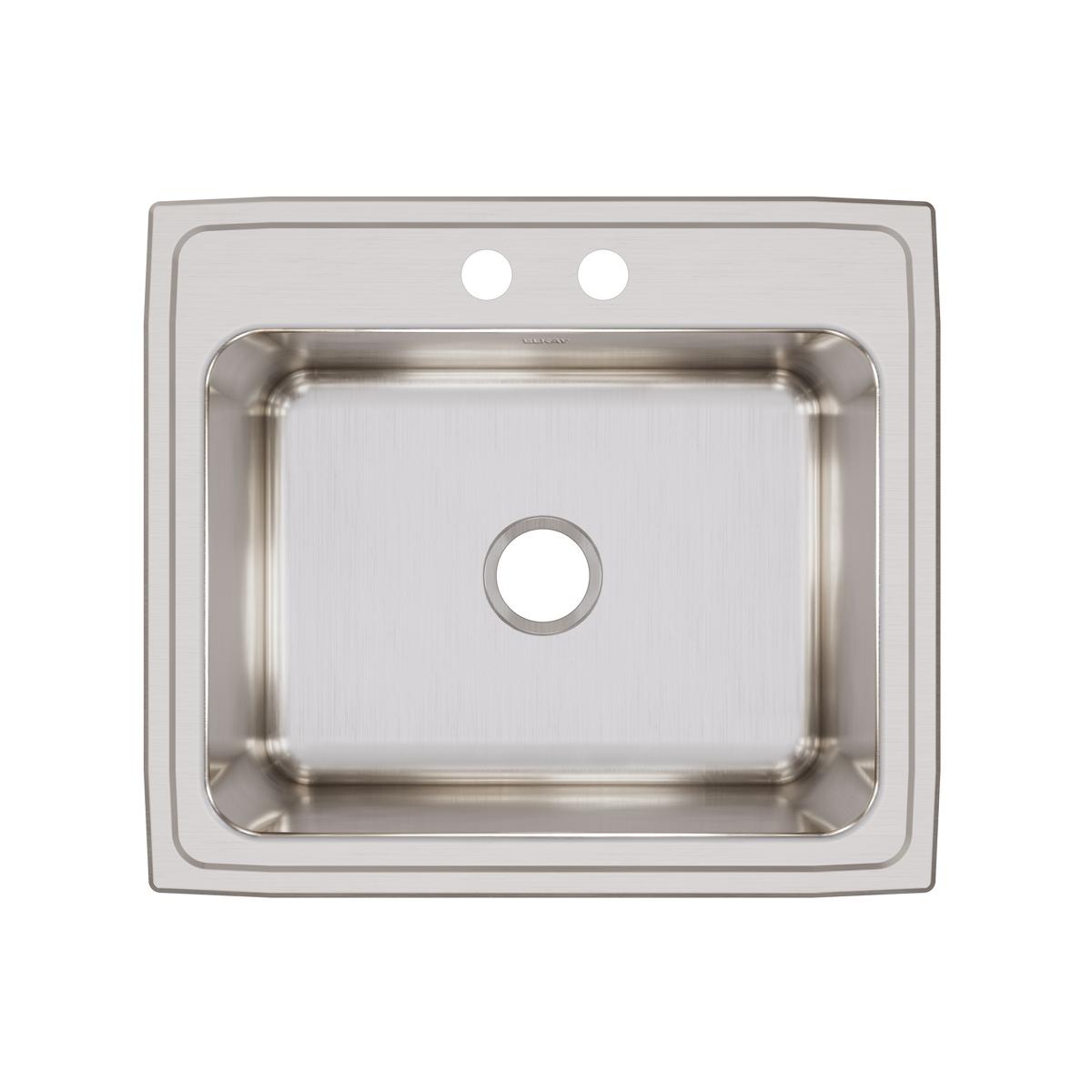 Elkay Lustertone Classic 25" Drop In/Topmount Stainless Steel Kitchen Sink, Lustrous Satin, 2 Faucet Holes, DLR2522122