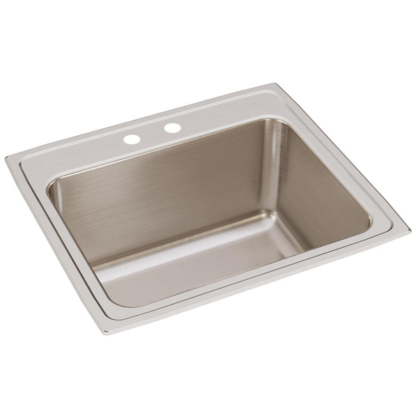 Elkay Lustertone Classic 25" Drop In/Topmount Stainless Steel Kitchen Sink, Lustrous Satin, 2 Faucet Holes, DLR2522122