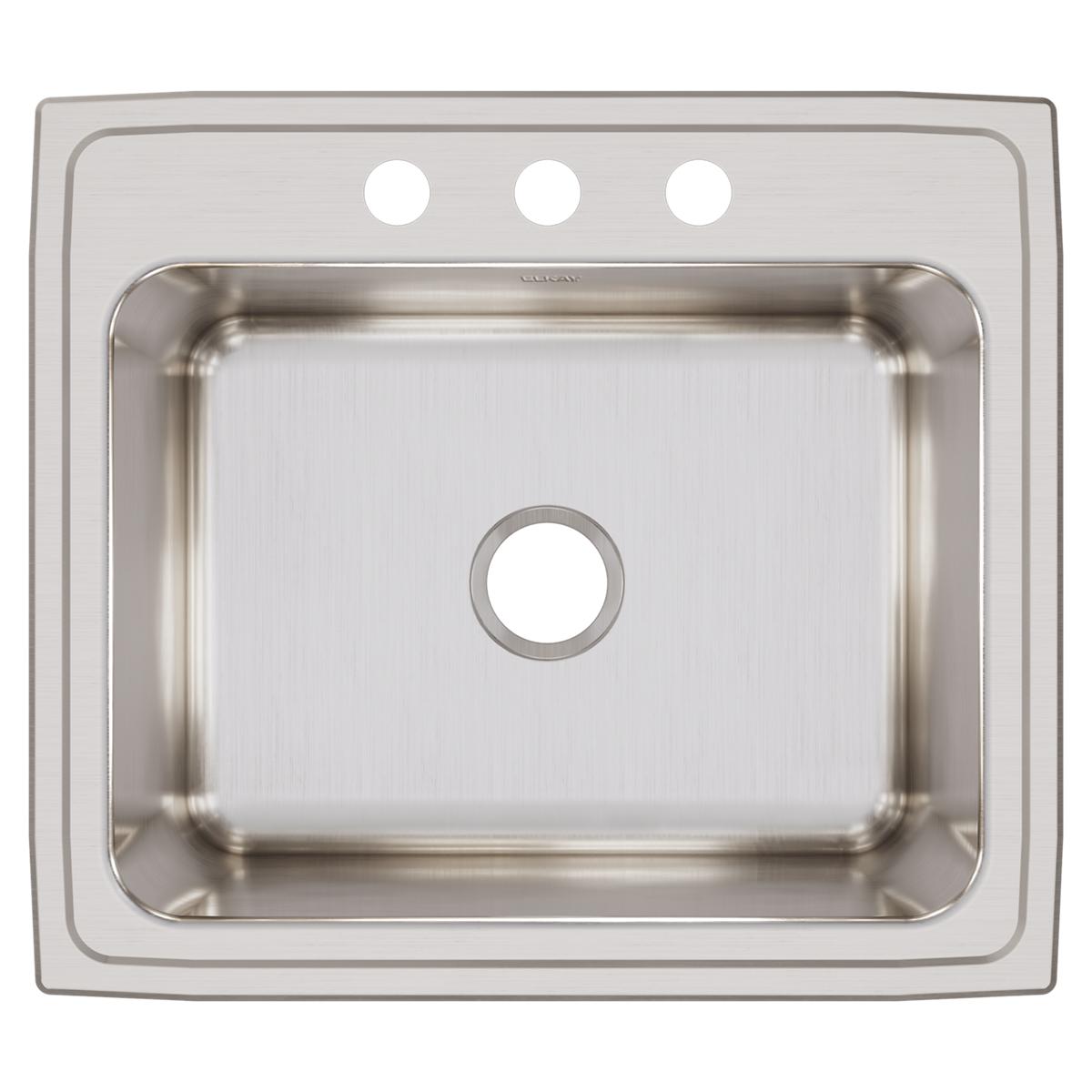 Elkay Lustertone Classic 25" Drop In/Topmount Stainless Steel Kitchen Sink, 3 Faucet Holes, DLRQ2522123