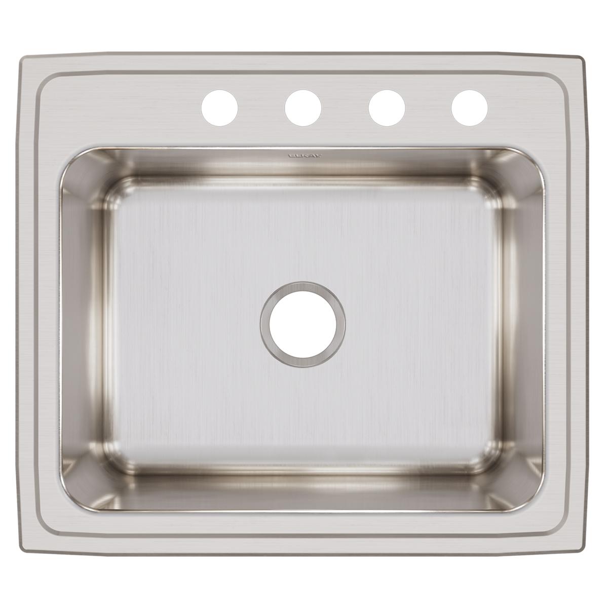 Elkay Lustertone Classic 25" Drop In/Topmount Stainless Steel Kitchen Sink, Lustrous Satin, 4 Faucet Holes, DLR2522124