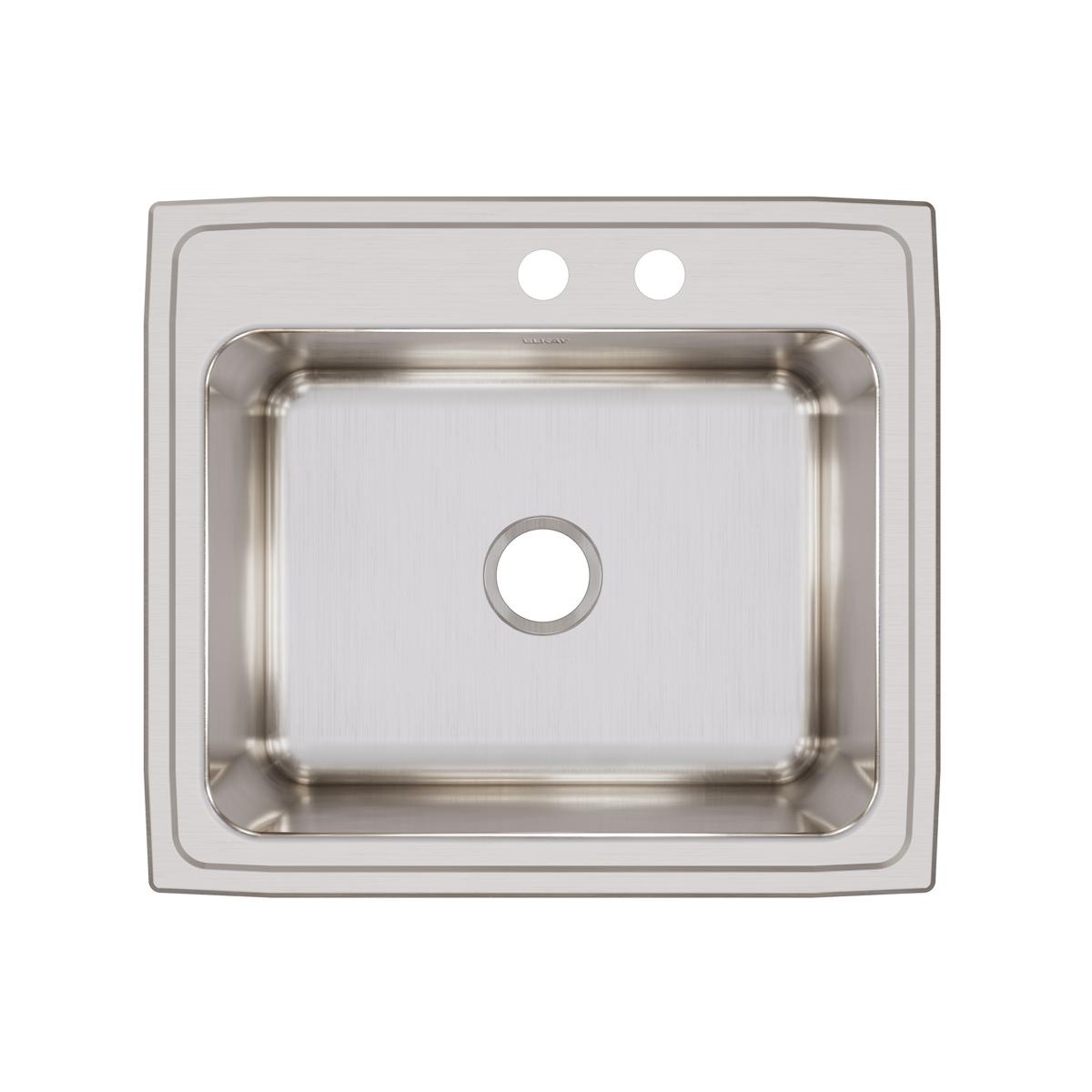 Elkay Lustertone Classic 25" Drop In/Topmount Stainless Steel Kitchen Sink, Lustrous Satin, MR2 Faucet Holes, DLR252212MR2