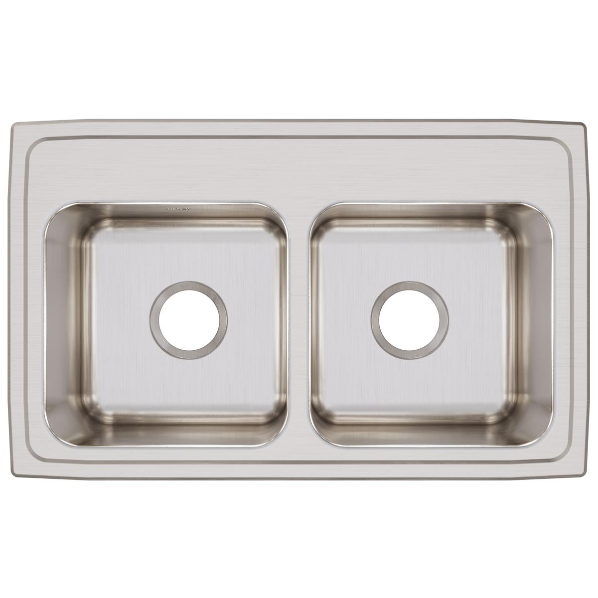 Elkay Lustertone Classic 29" Drop In/Topmount Stainless Steel Kitchen Sink, 50/50 Double Bowl, Lustrous Satin, No Faucet Hole, DLR2918100