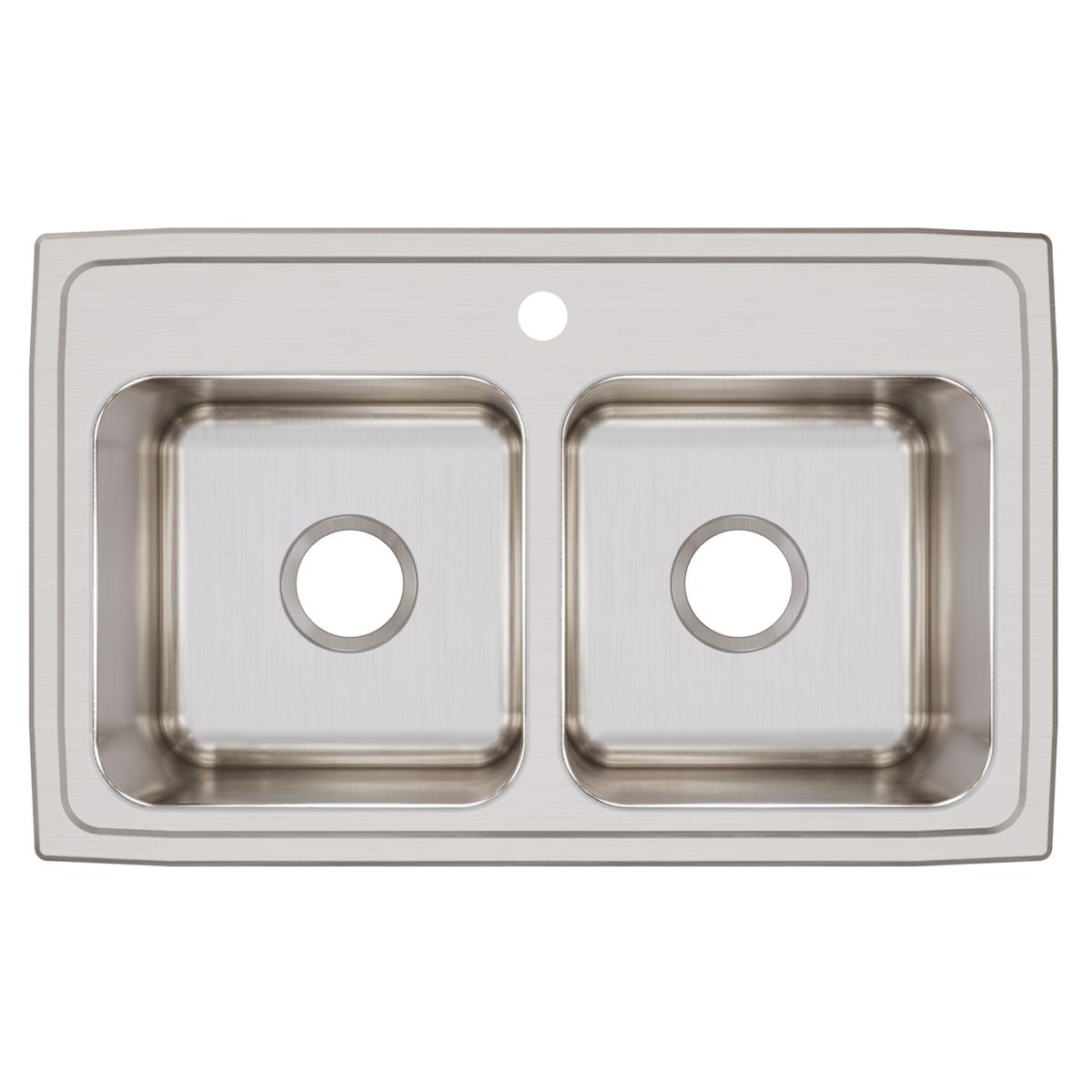 Elkay Lustertone Classic 29" Drop In/Topmount Stainless Steel Kitchen Sink, 50/50 Double Bowl, Lustrous Satin, 1 Faucet Hole, DLR2918101