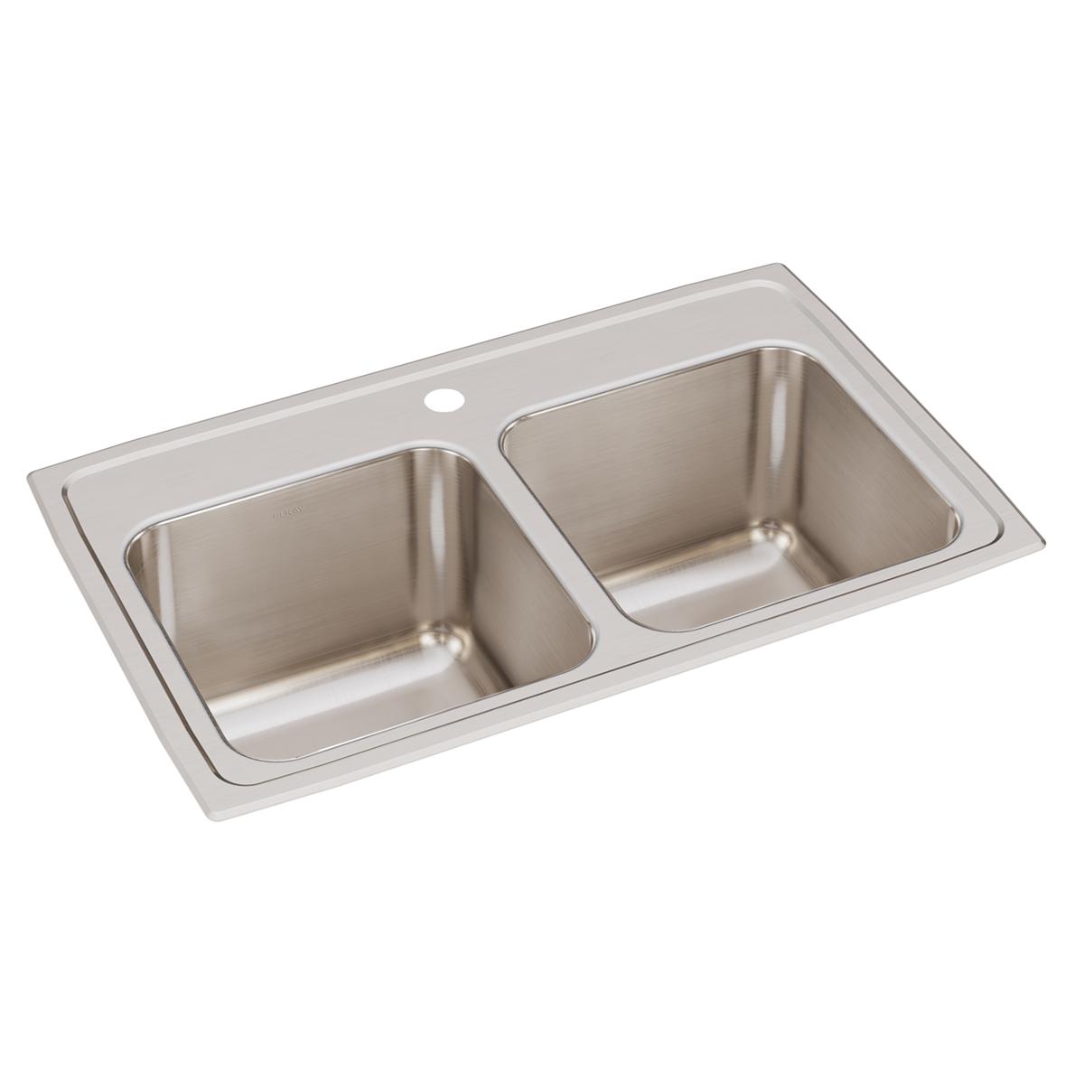 Elkay Lustertone Classic 29" Drop In/Topmount Stainless Steel Kitchen Sink, 50/50 Double Bowl, Lustrous Satin, 1 Faucet Hole, DLR2918101