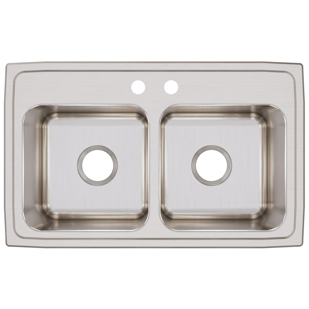 Elkay Lustertone Classic 29" Drop In/Topmount Stainless Steel Kitchen Sink, 50/50 Double Bowl, Lustrous Satin, 2 Faucet Holes, DLR2918102