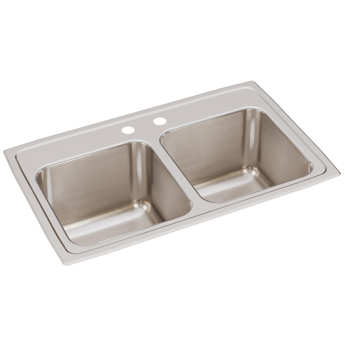 Elkay Lustertone Classic 29" Drop In/Topmount Stainless Steel Kitchen Sink, 50/50 Double Bowl, Lustrous Satin, 2 Faucet Holes, DLR2918102